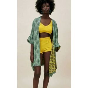 Zara Green and Yellow Reversible Kimono Sz. L